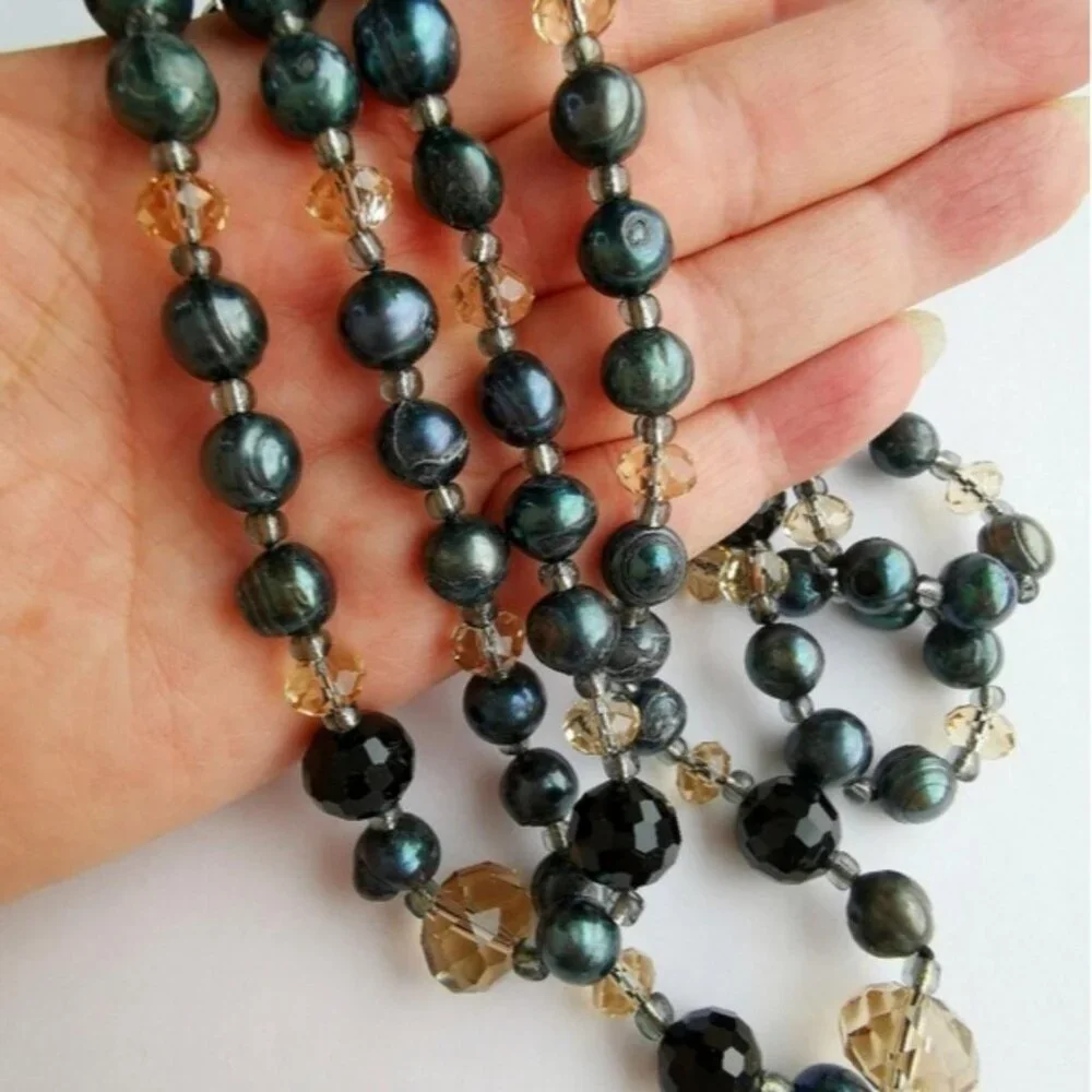Freshwater pearl and crystal rope necklace 46